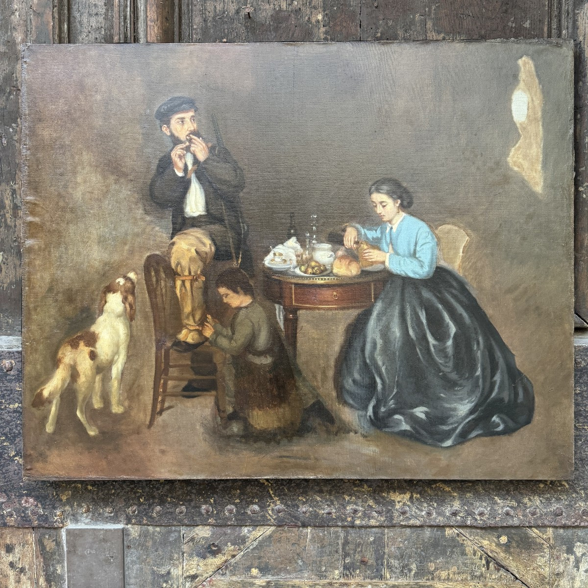 Huile sur toile le départ de la chasse