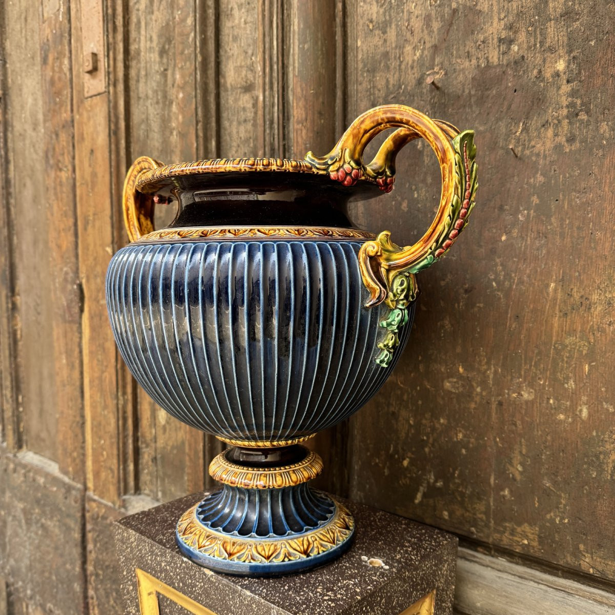 Grand vase en faïence de Sarreguemines-photo-2