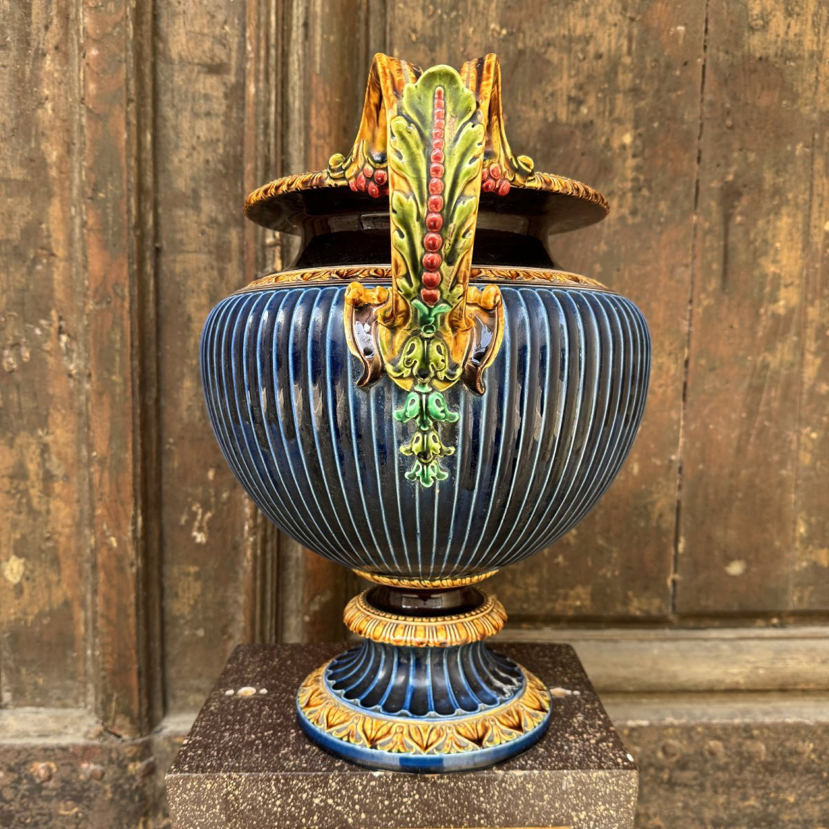 Grand vase en faïence de Sarreguemines-photo-4