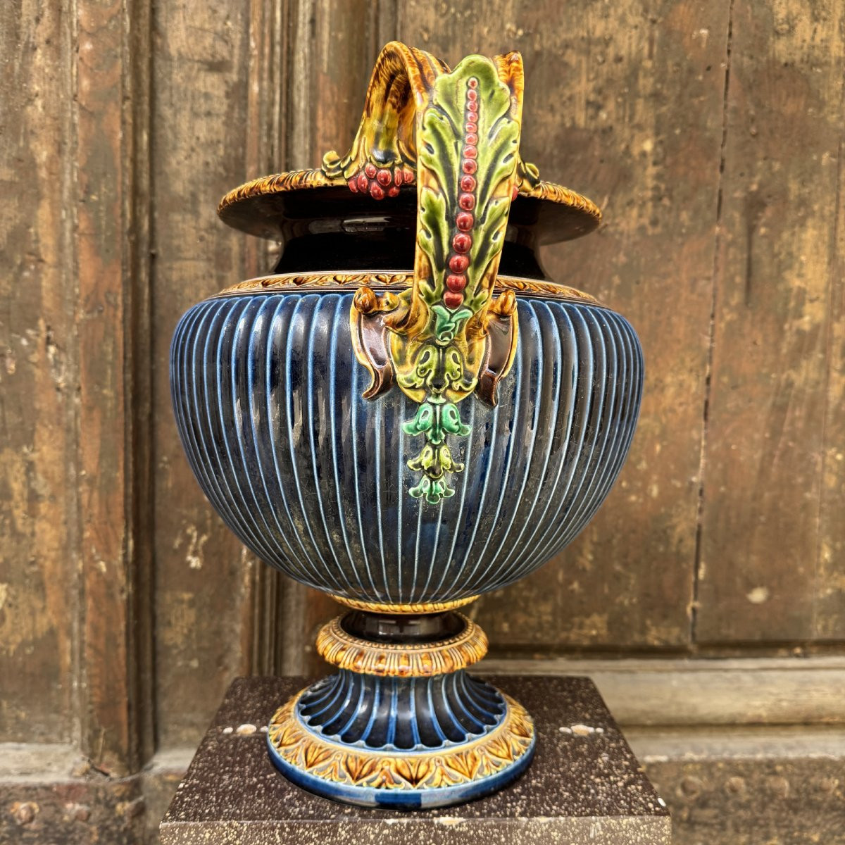 Grand vase en faïence de Sarreguemines-photo-2