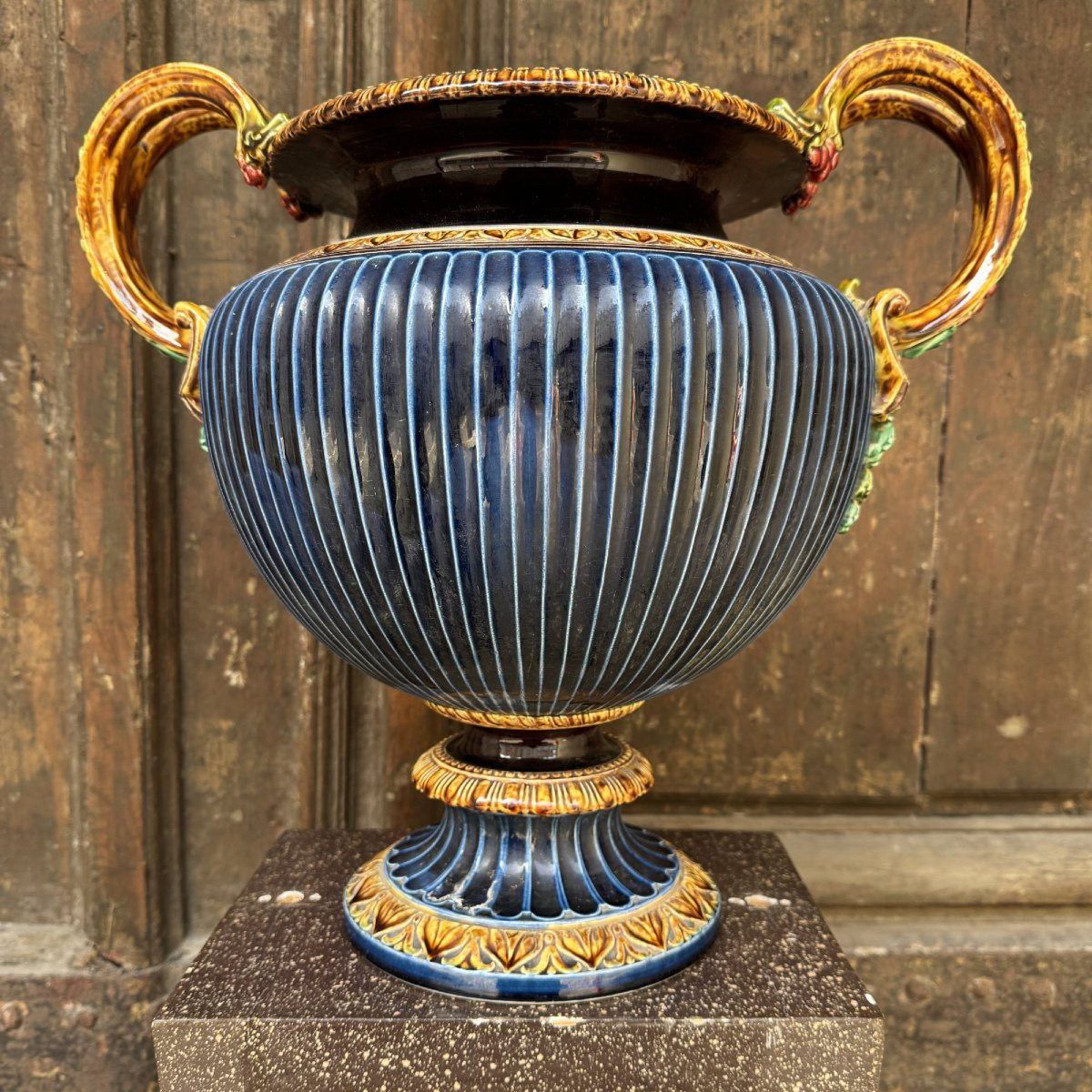 Grand vase en faïence de Sarreguemines-photo-3