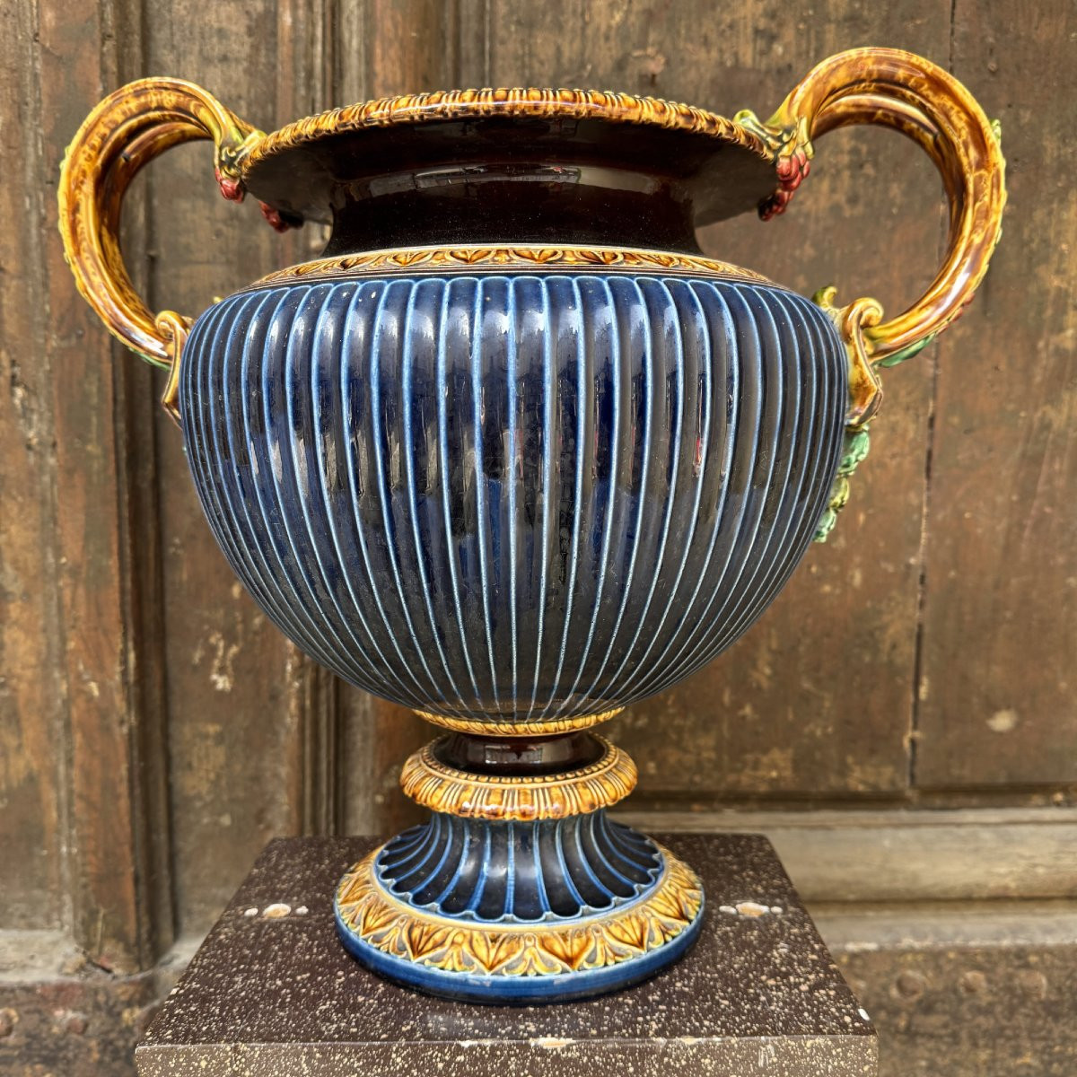 Grand vase en faïence de Sarreguemines-photo-4