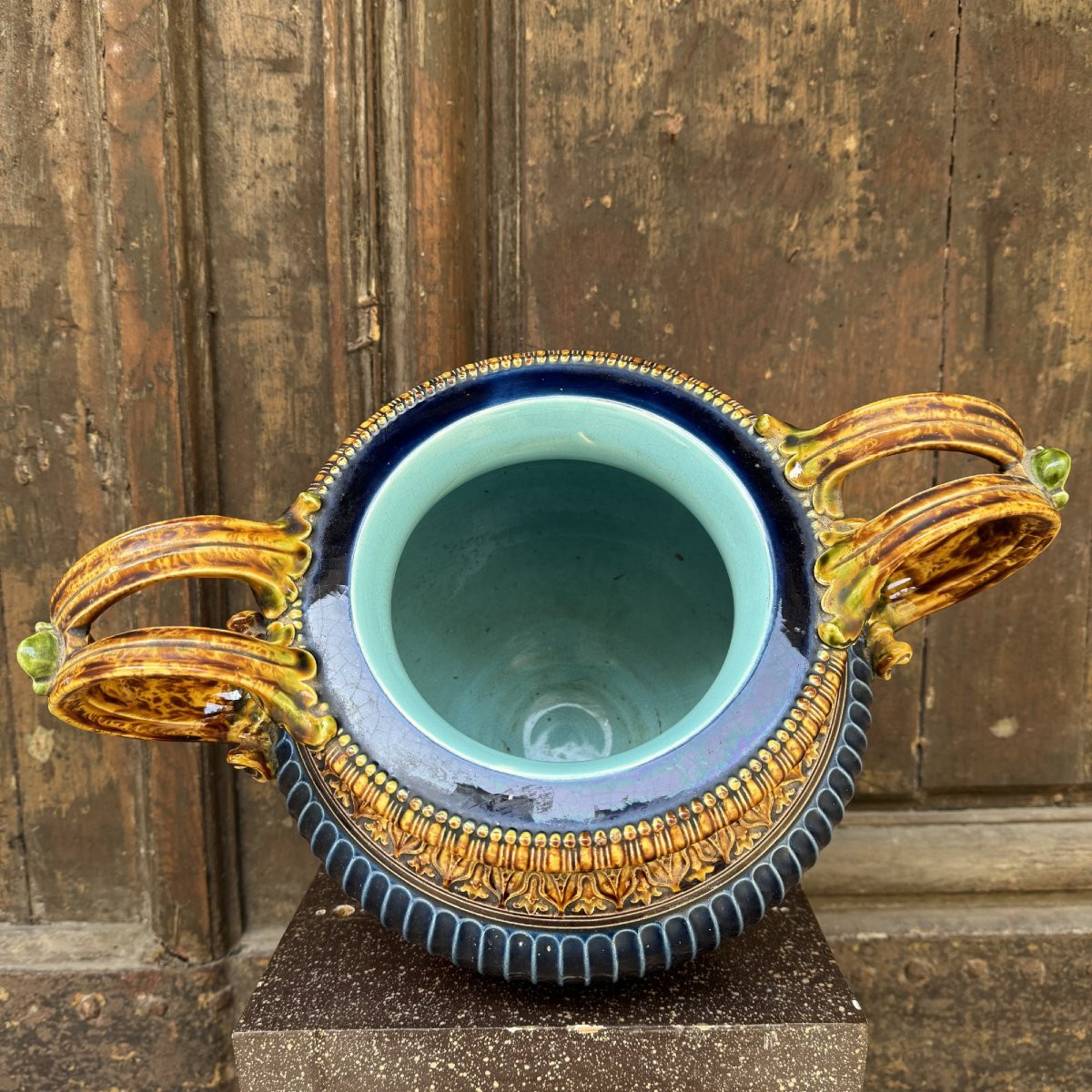 Grand vase en faïence de Sarreguemines-photo-5