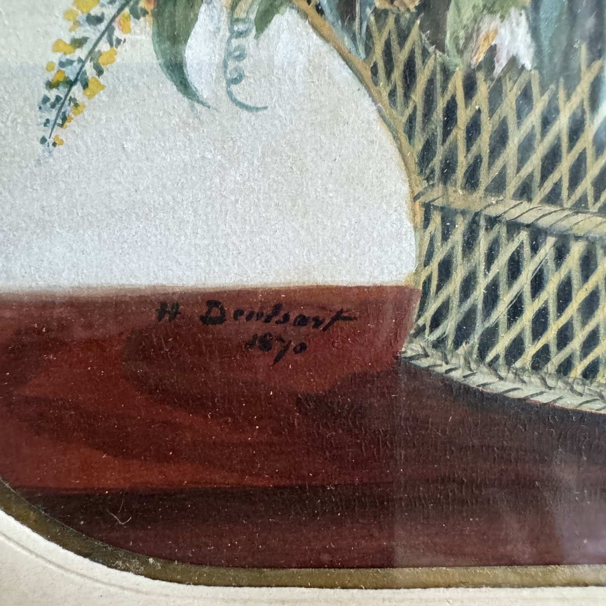 Corbeille fleurie gouache sur papier -photo-4