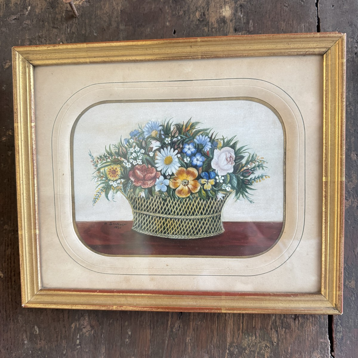 Corbeille fleurie gouache sur papier 