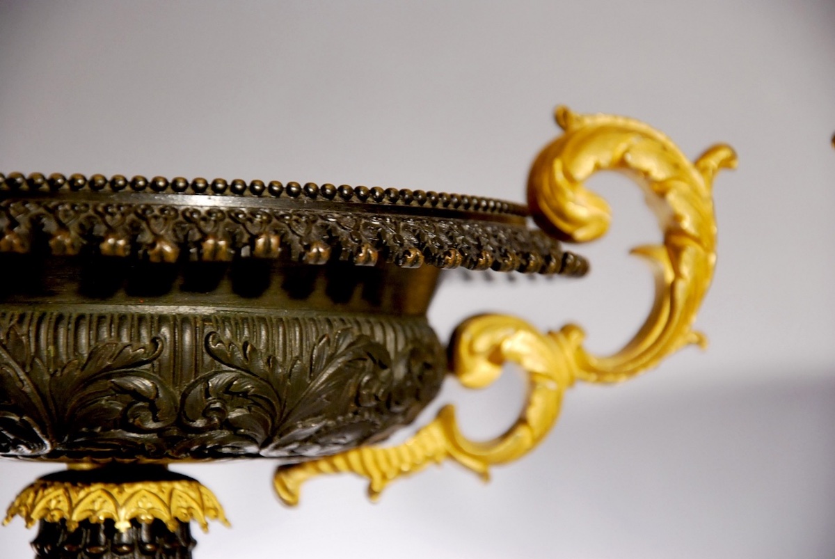 Pair Of Casseroles In Griotte Red Marble And Gilt Bronze -photo-1