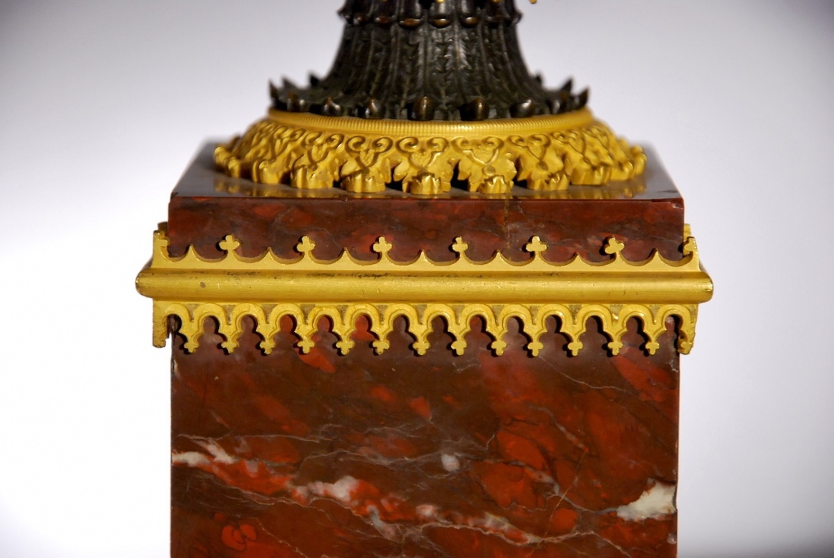 Pair Of Casseroles In Griotte Red Marble And Gilt Bronze -photo-2