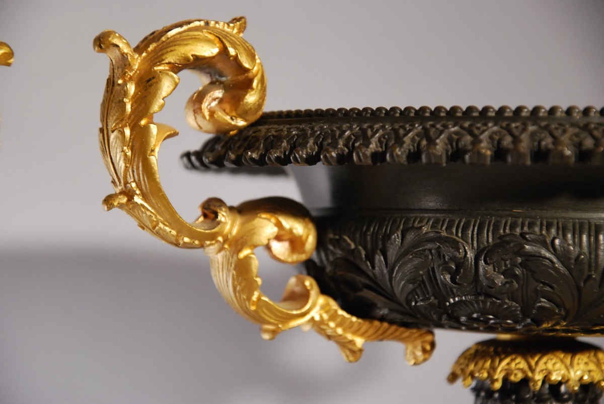 Pair Of Casseroles In Griotte Red Marble And Gilt Bronze -photo-8