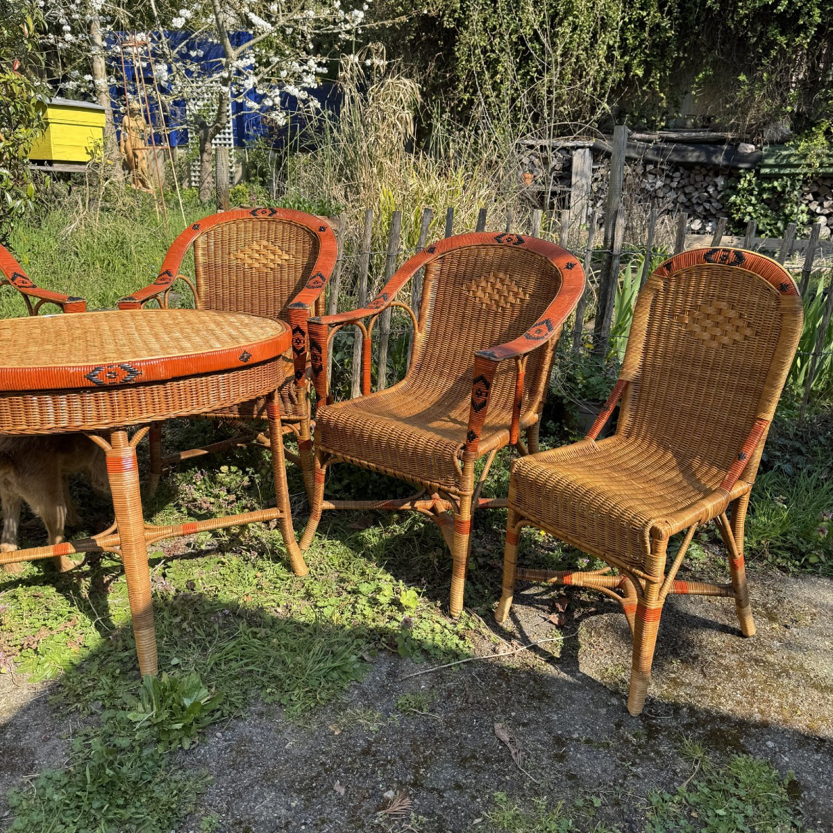 Salon de jardin rotin 7 pièces circa 1920-photo-2