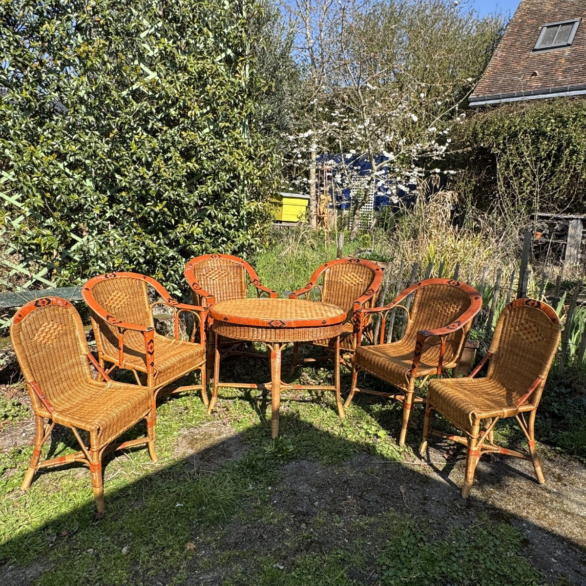 Salon de jardin rotin 7 pièces circa 1920-photo-1