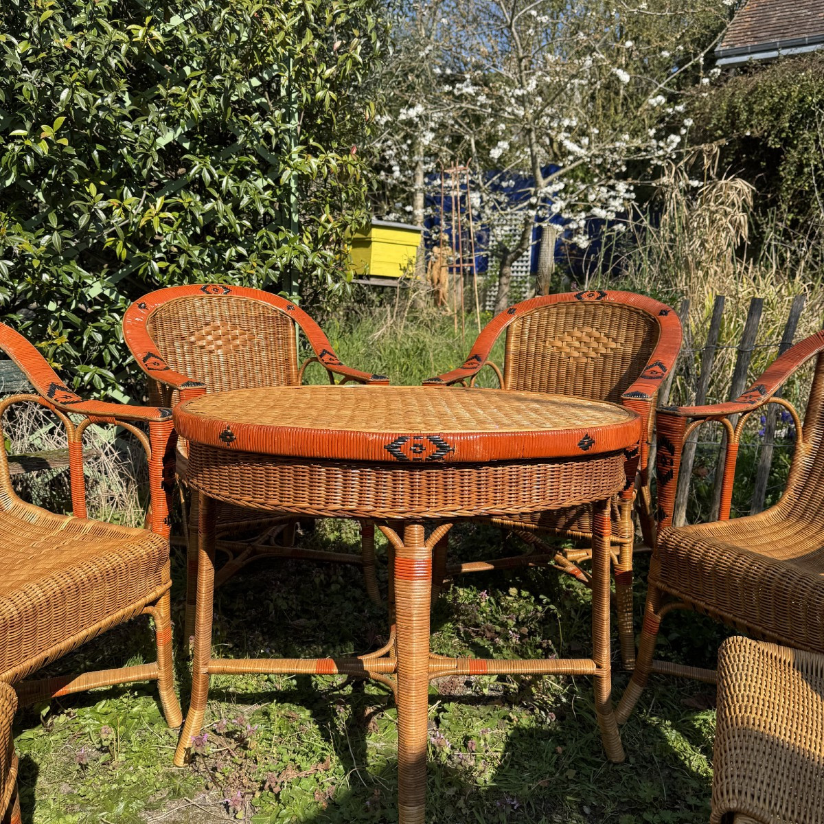 Salon de jardin rotin 7 pièces circa 1920-photo-2