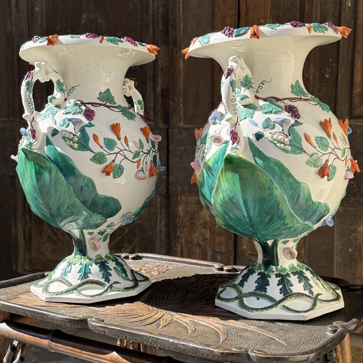 Paire de vases en faïence fine de Rörstrand Suède 19ème-photo-3