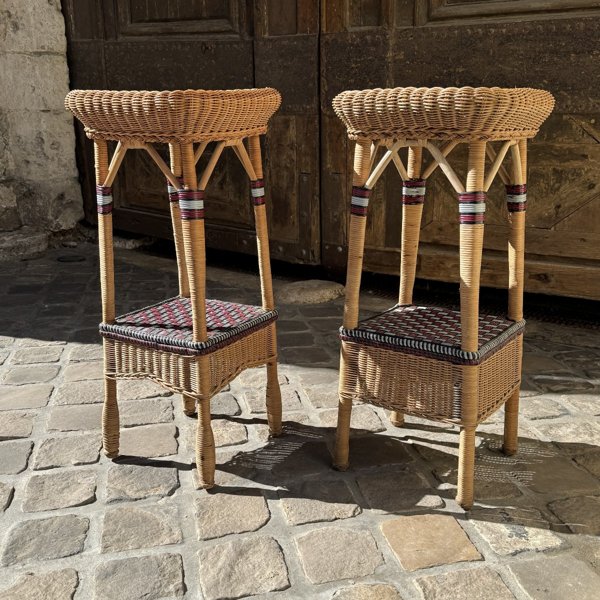 Paire de sellettes en rotin-photo-2