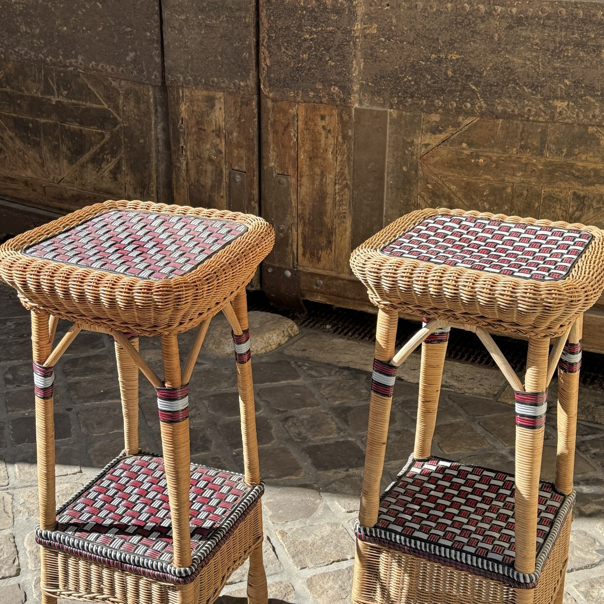 Paire de sellettes en rotin-photo-4