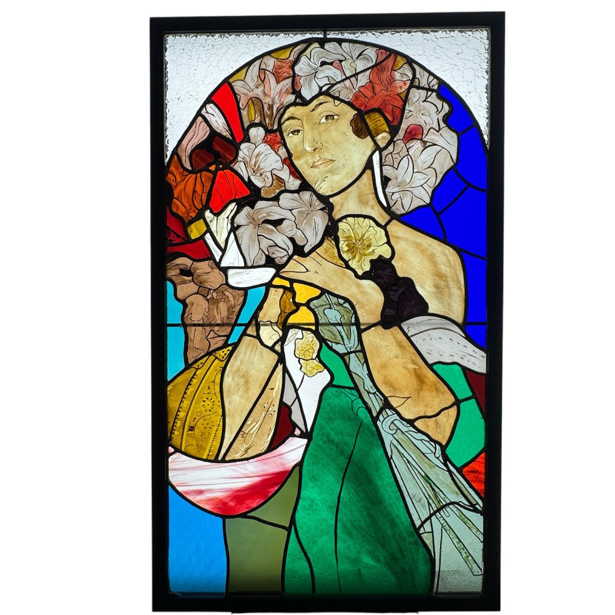 Vitrail vitraux Femme aux Lys (H123 x L72 cm)
