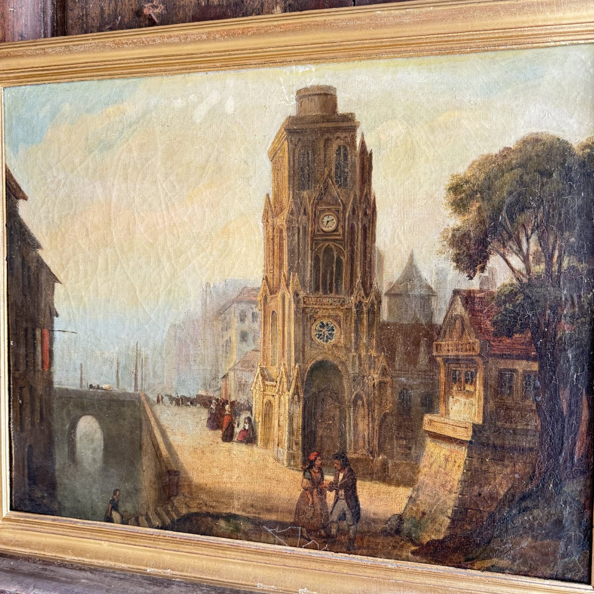 Oil On Canvas Eglise Du Nord-photo-2