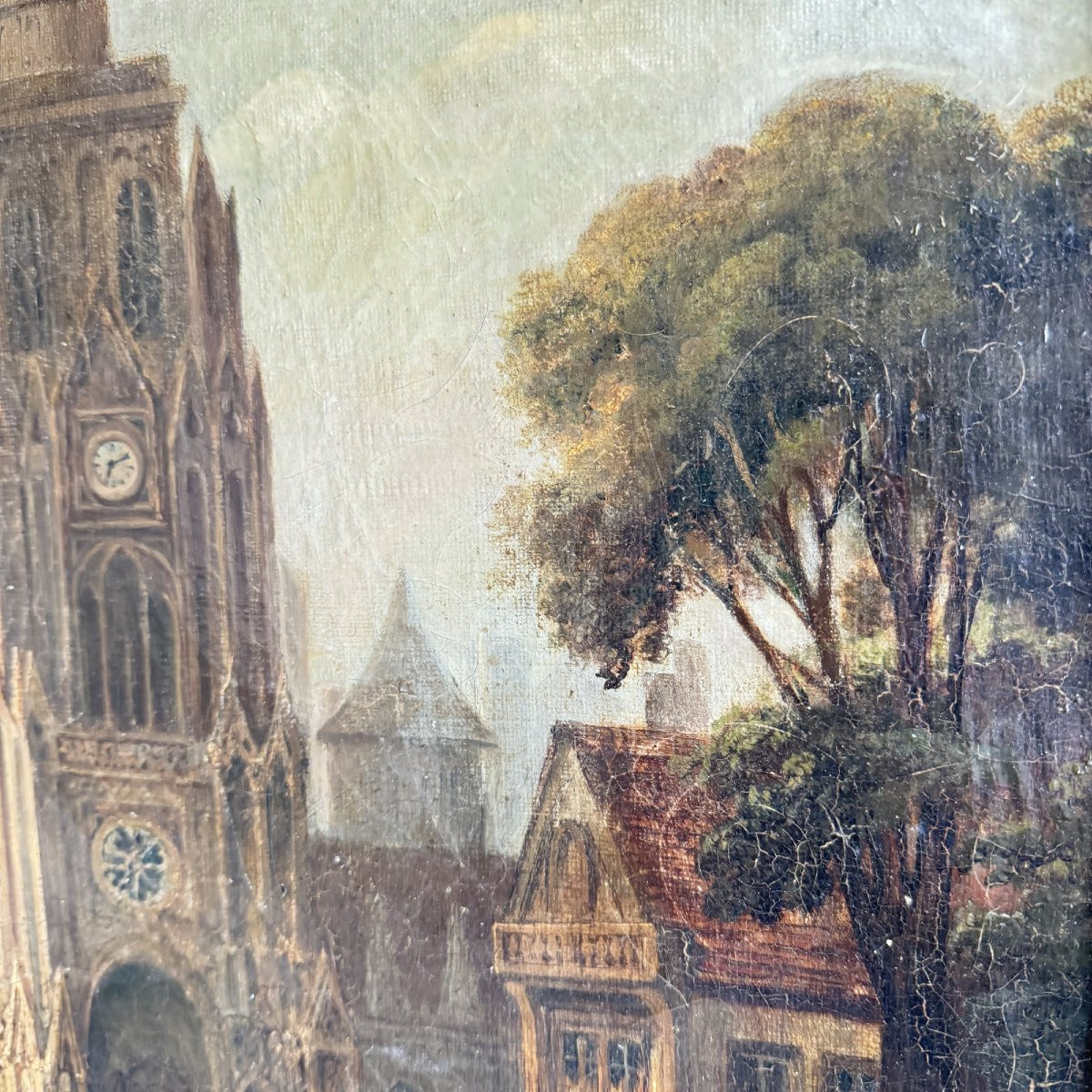 Oil On Canvas Eglise Du Nord-photo-2