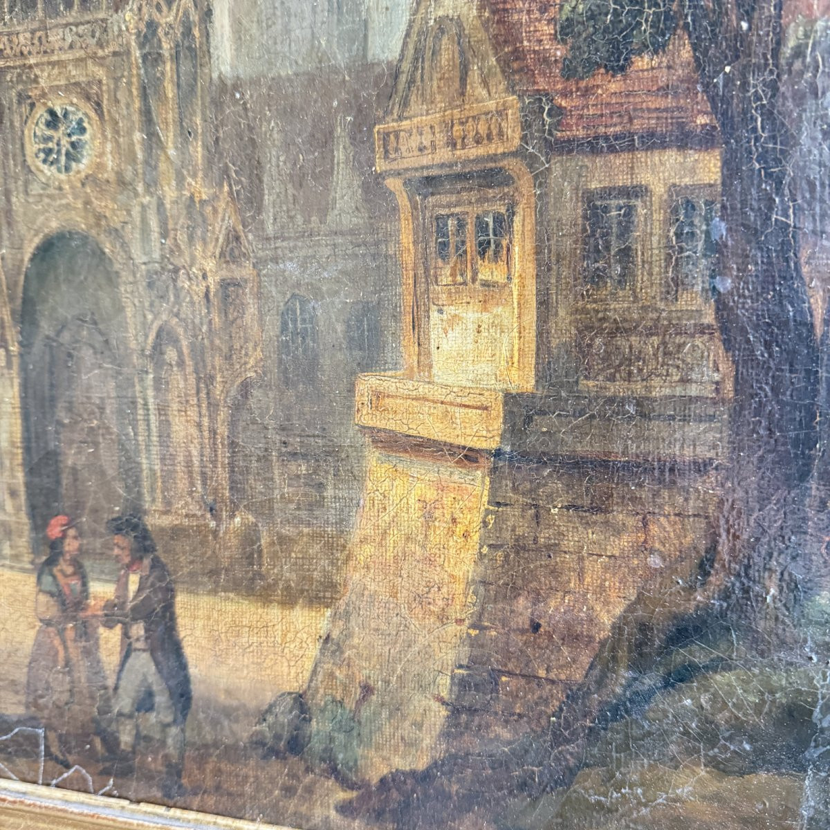 Oil On Canvas Eglise Du Nord-photo-3