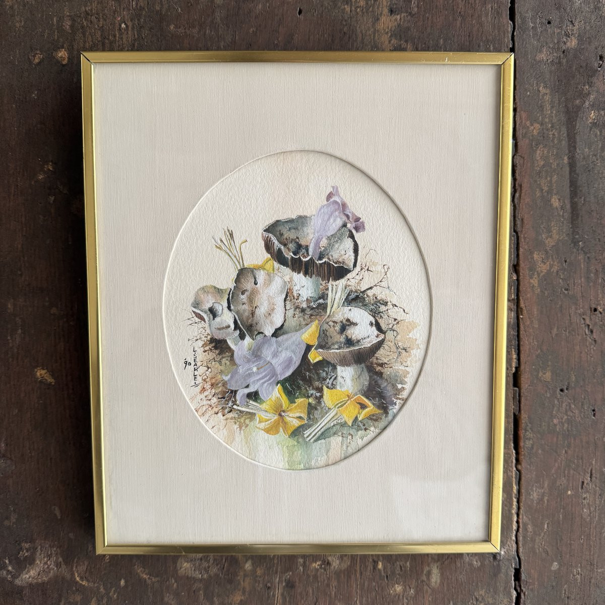 Aquarelle botanique aux champignons et fleurs jaunes-photo-2