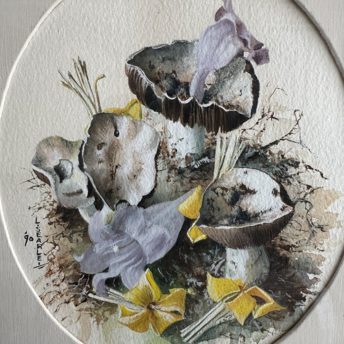 Aquarelle botanique aux champignons et fleurs jaunes-photo-3