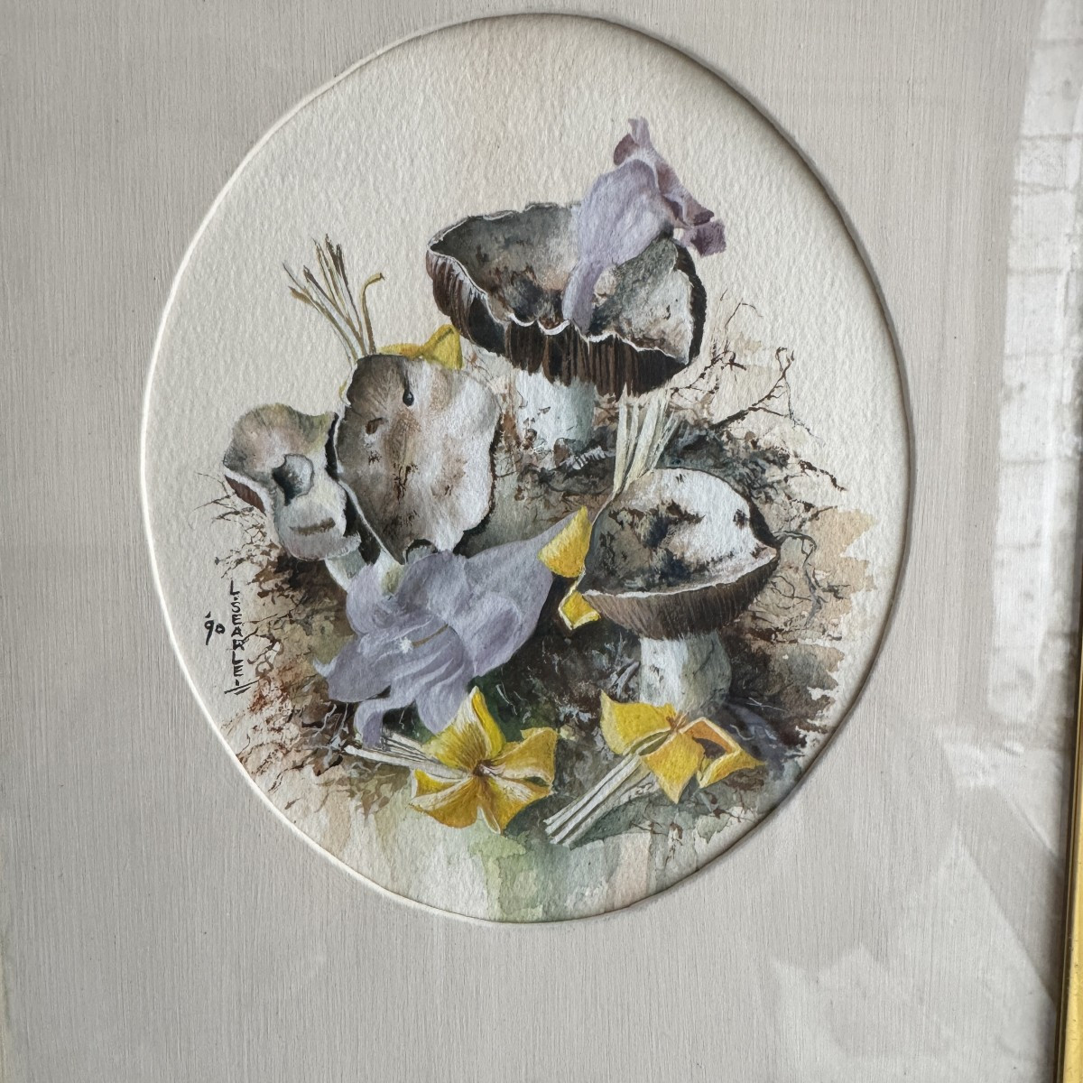 Aquarelle botanique aux champignons et fleurs jaunes
