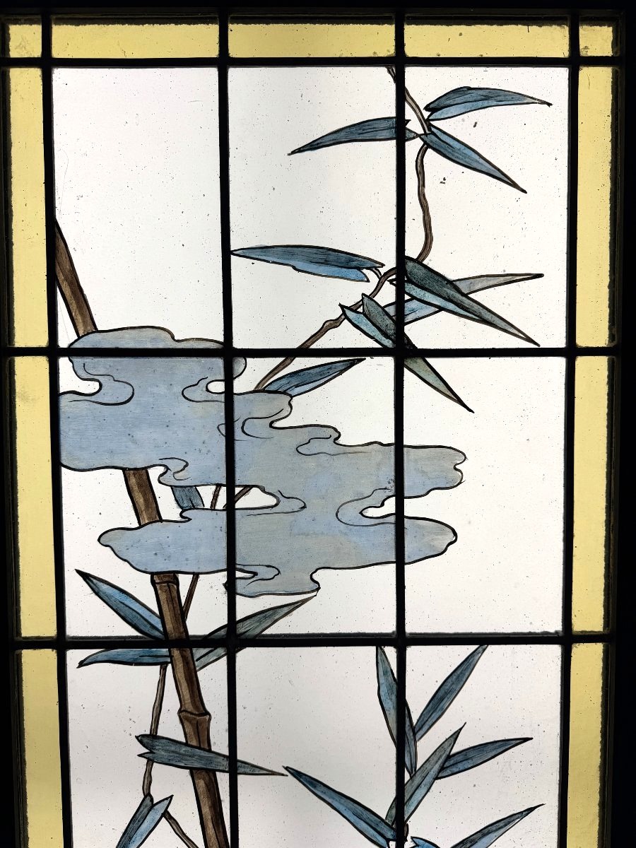Stained Glass Window In Japanese Style With A Heron, H165cm W50cm-photo-2