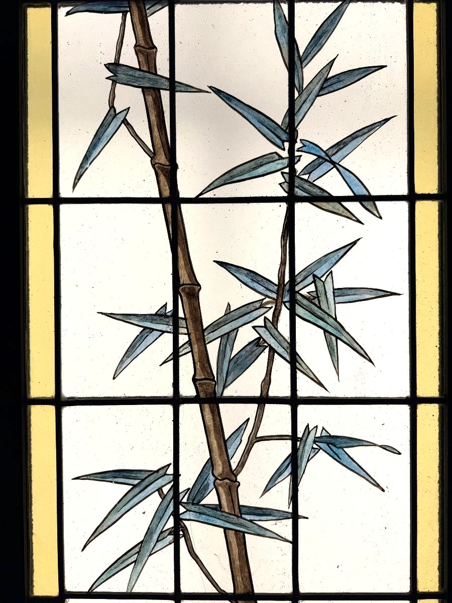 Stained Glass Window In Japanese Style With A Heron, H165cm W50cm-photo-3