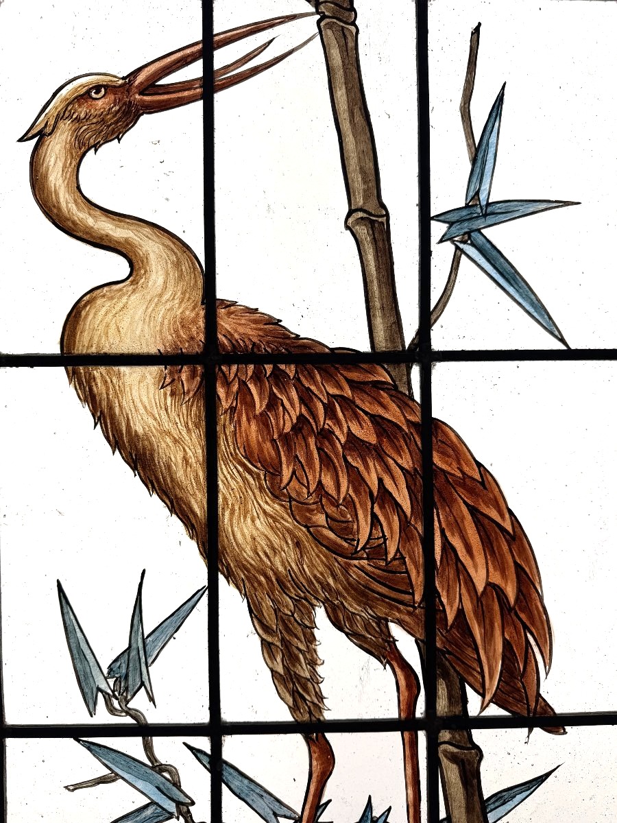 Stained Glass Window In Japanese Style With A Heron, H165cm W50cm-photo-4