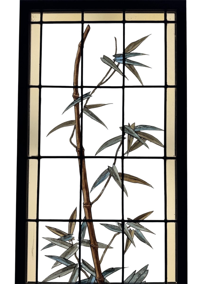 Stained-glass Window Featuring A Wading Bird, Signed By Fassi; H 151 Cm, W 50 Cm-photo-4
