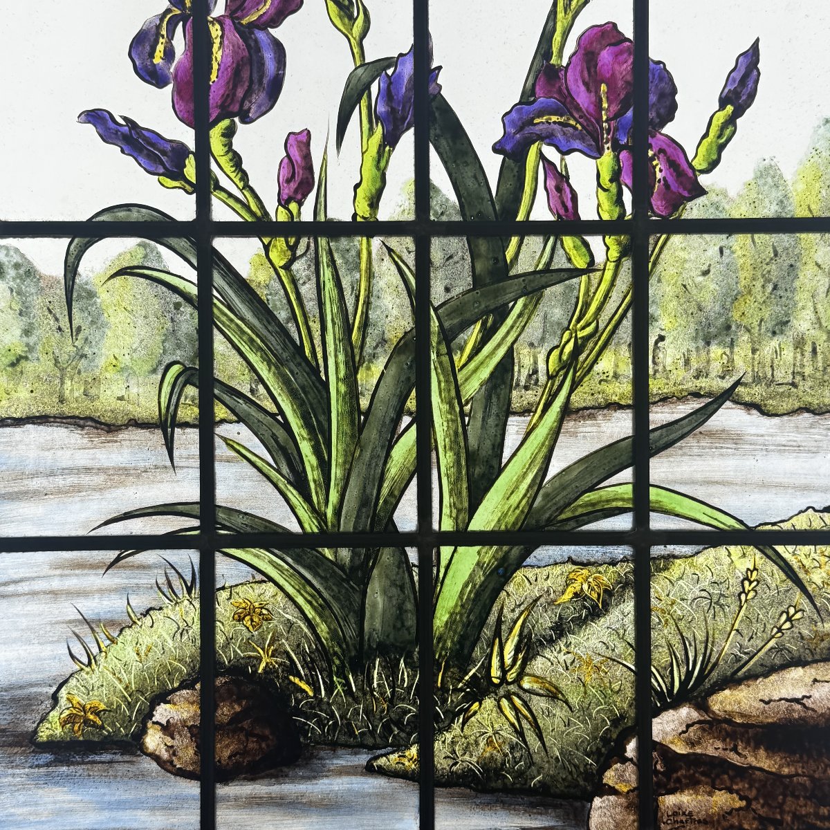Stained Glass: Iris And Dragonfly, H55cm L40cm-photo-3