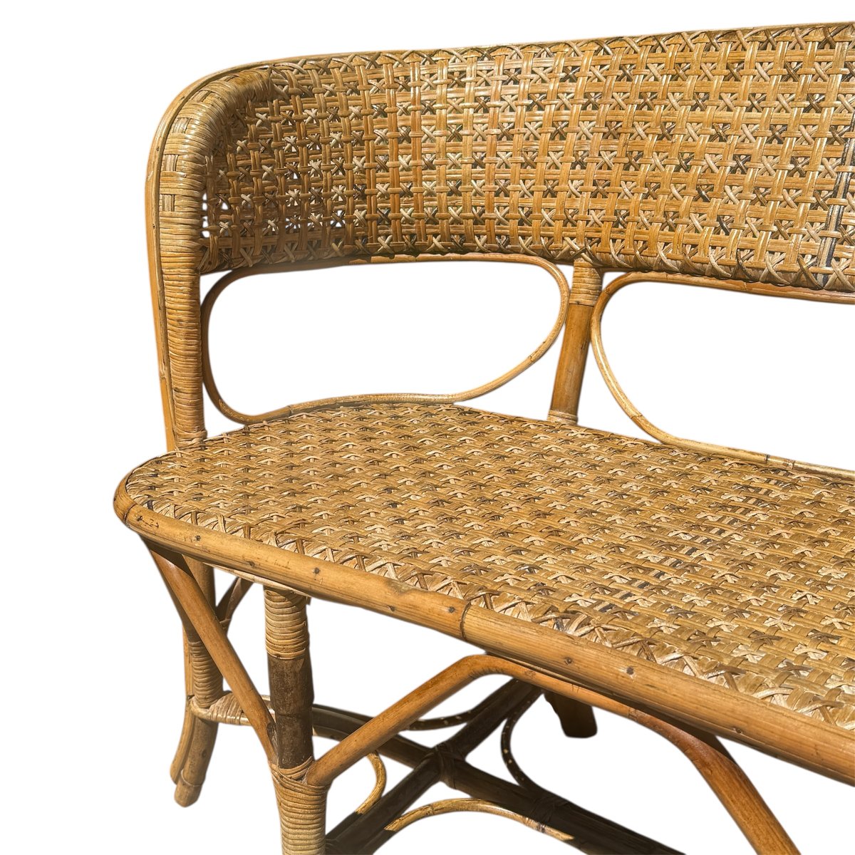 Late 19th-century Rattan And Cane Bench-photo-2