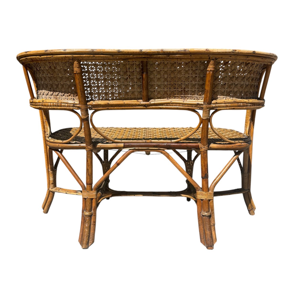 Late 19th-century Rattan And Cane Bench-photo-1