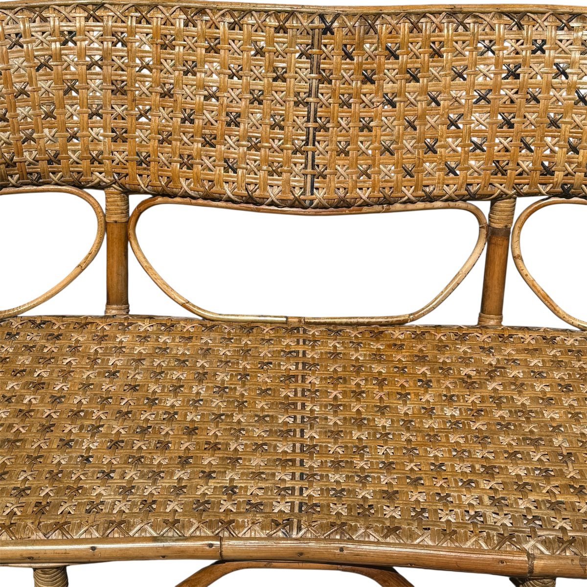 Late 19th-century Rattan And Cane Bench-photo-2