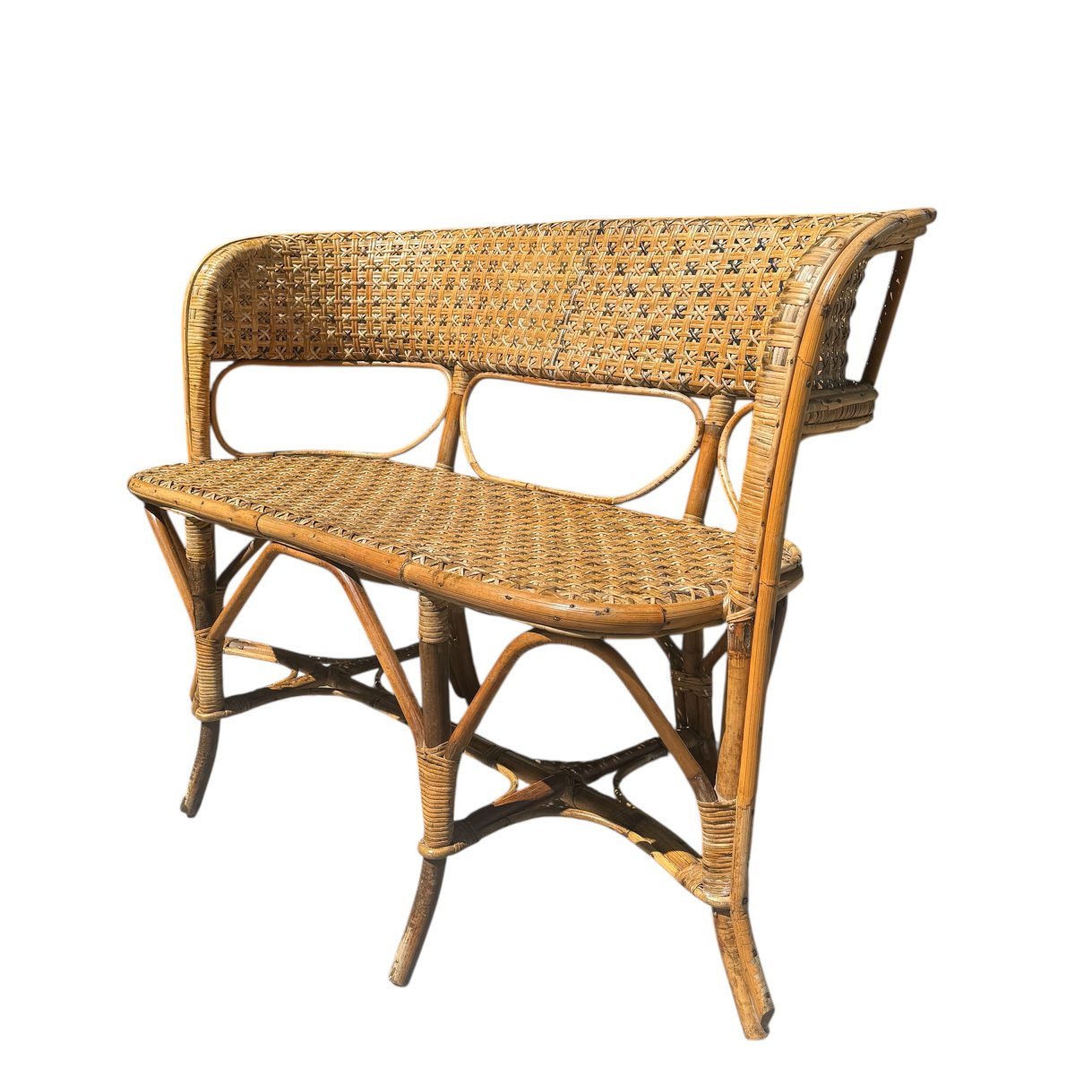 Late 19th-century Rattan And Cane Bench-photo-3
