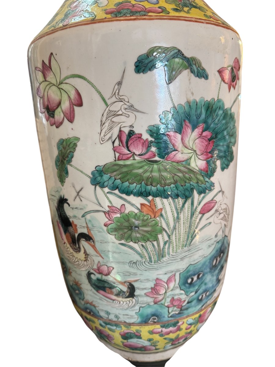 "famille Jaune" Porcelain Baluster Vase (h70cm)-photo-2
