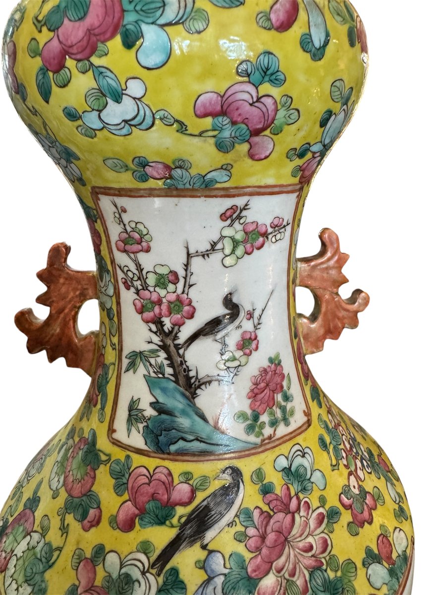 "famille Jaune" Porcelain Baluster Vase (h70cm)-photo-3