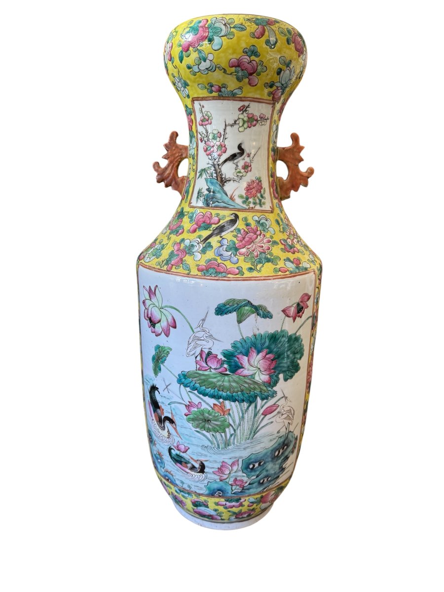 "famille Jaune" Porcelain Baluster Vase (h70cm)-photo-4