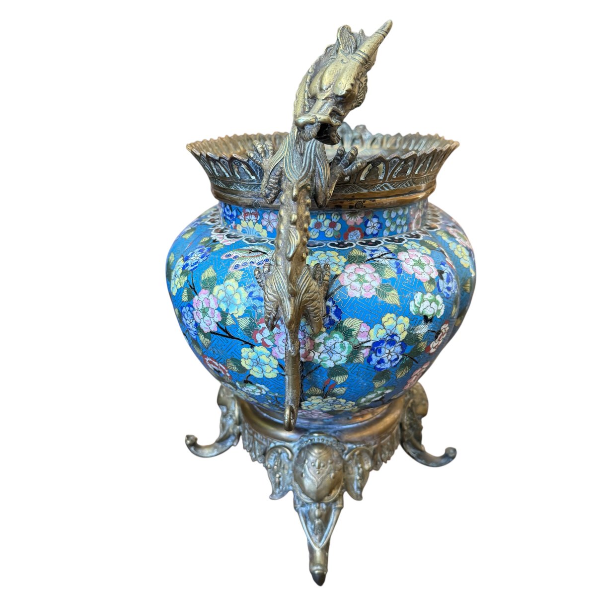 Gilded Bronze Planter With Cloisonné Enamel (l45cm)-photo-2
