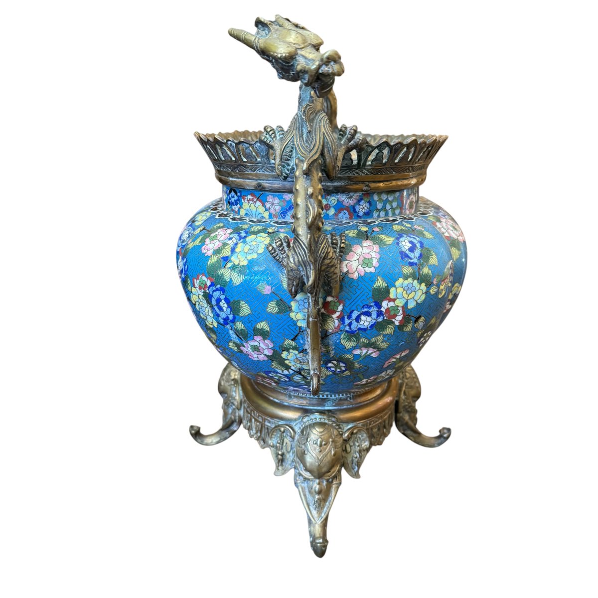 Gilded Bronze Planter With Cloisonné Enamel (l45cm)-photo-3