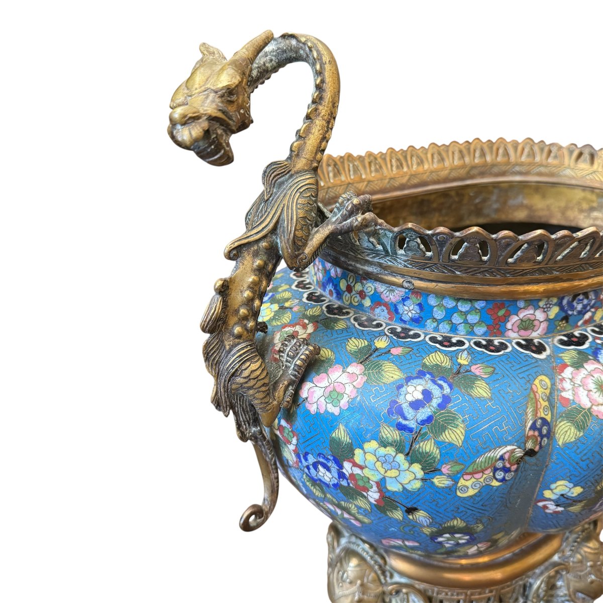 Gilded Bronze Planter With Cloisonné Enamel (l45cm)-photo-1