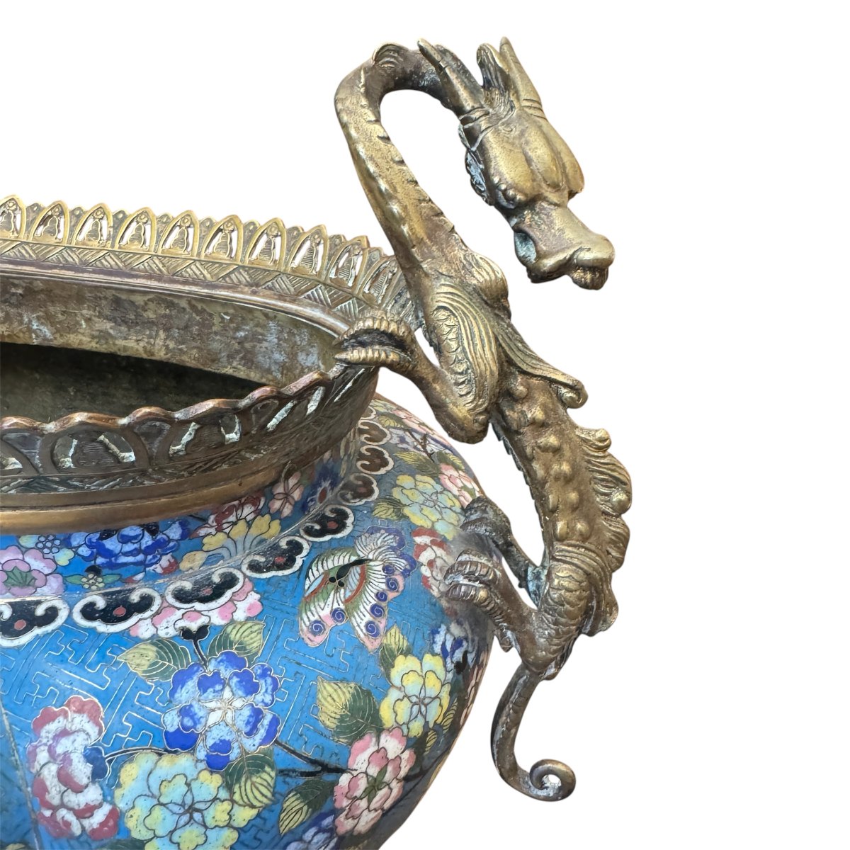 Gilded Bronze Planter With Cloisonné Enamel (l45cm)-photo-2