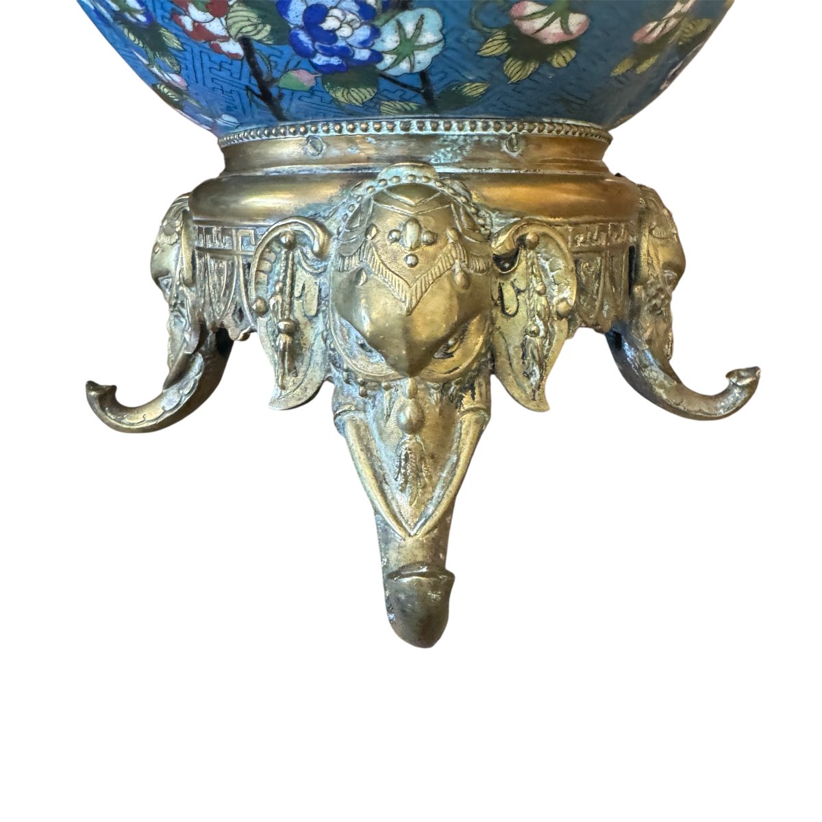 Gilded Bronze Planter With Cloisonné Enamel (l45cm)-photo-3