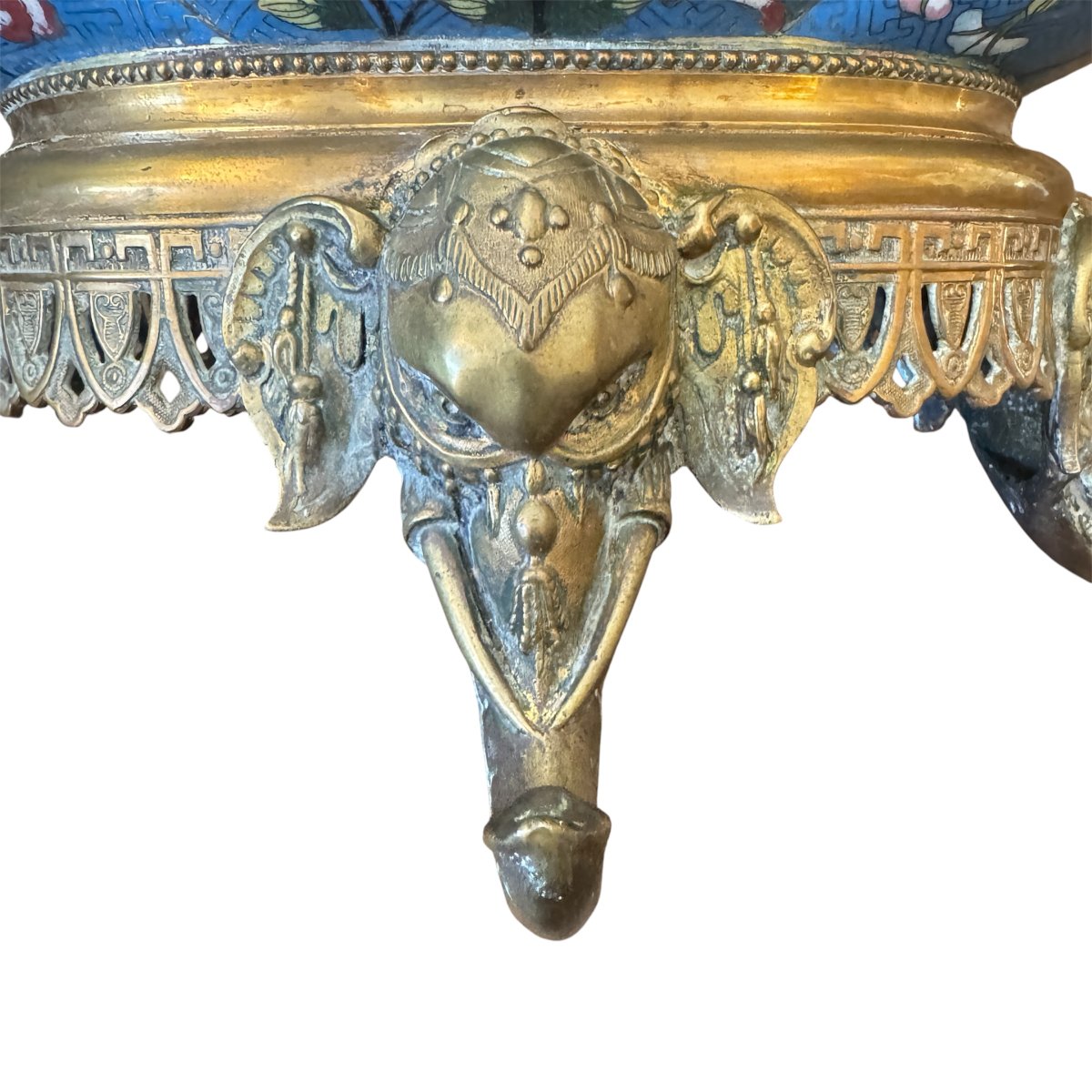 Gilded Bronze Planter With Cloisonné Enamel (l45cm)-photo-4