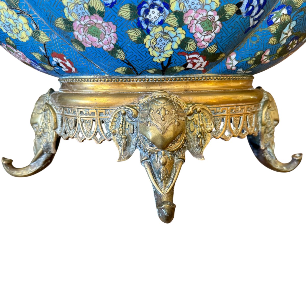 Gilded Bronze Planter With Cloisonné Enamel (l45cm)-photo-5