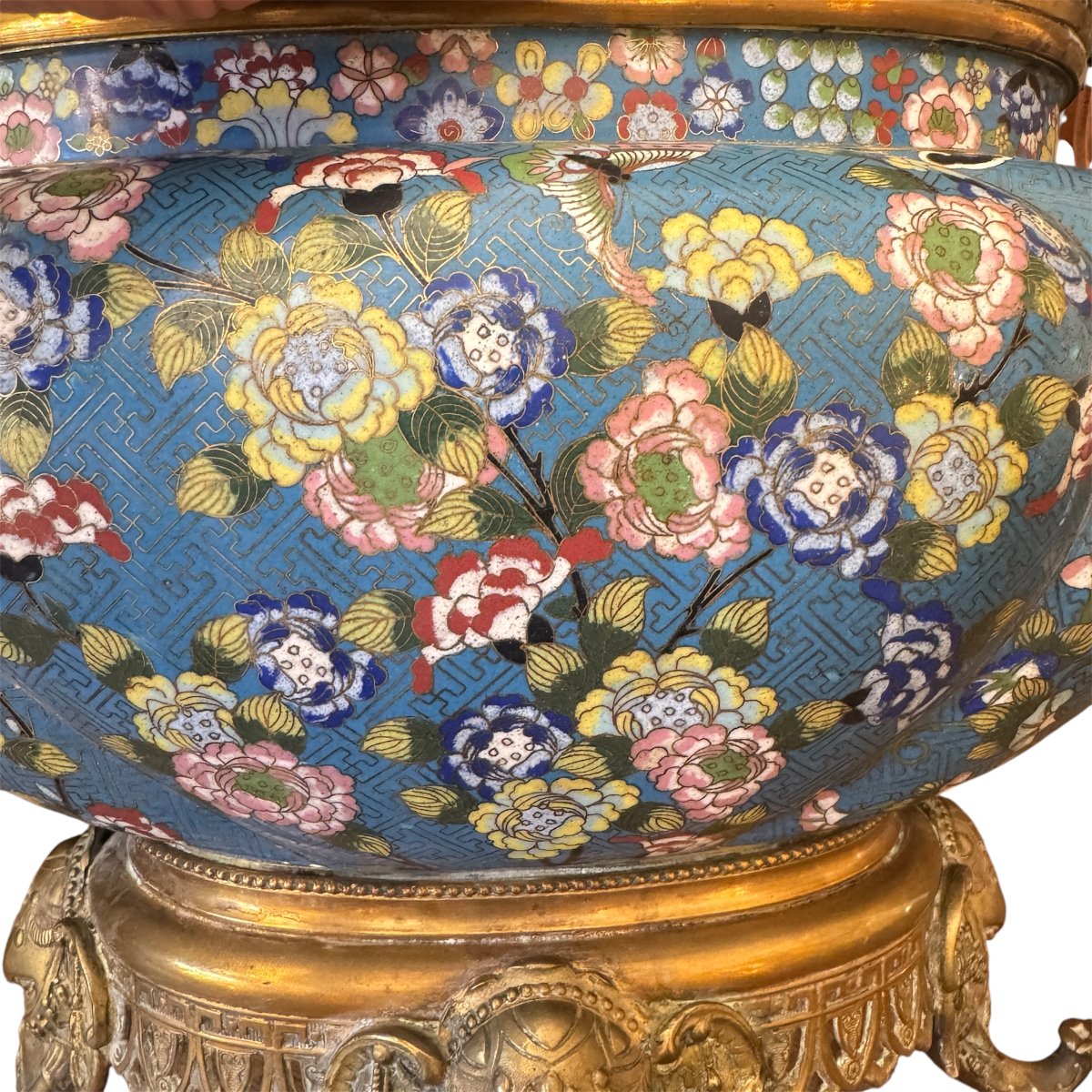 Gilded Bronze Planter With Cloisonné Enamel (l45cm)-photo-6