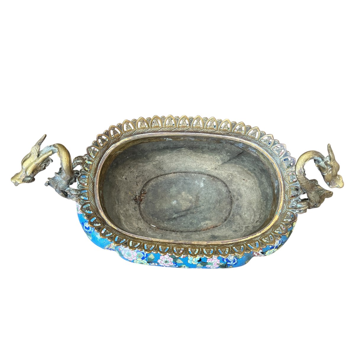 Gilded Bronze Planter With Cloisonné Enamel (l45cm)-photo-7