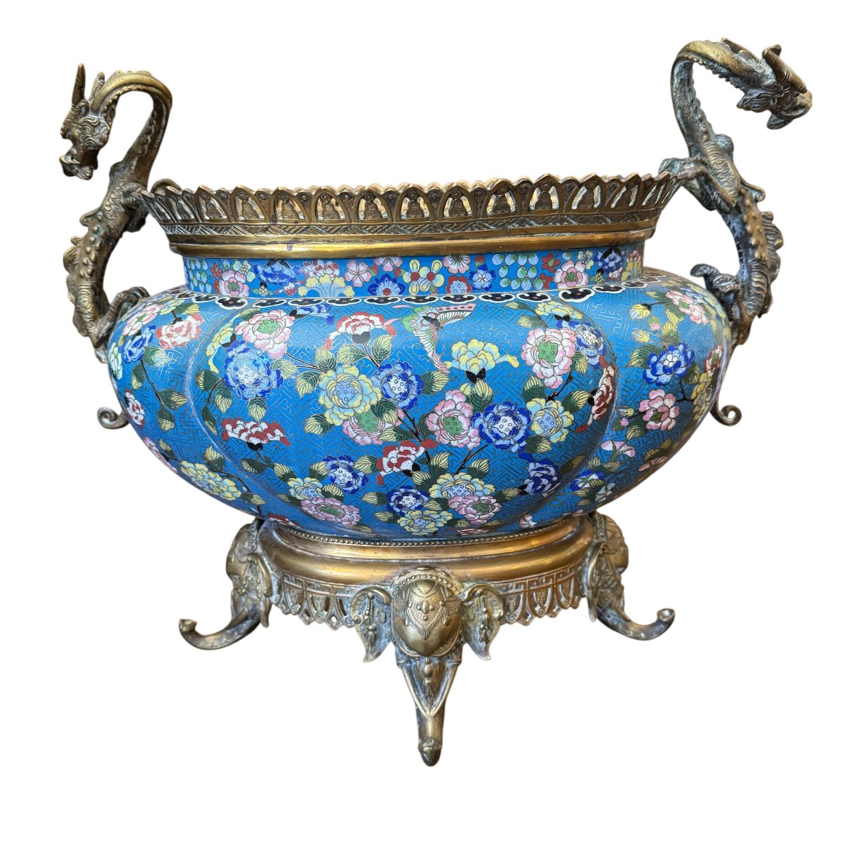 Gilded Bronze Planter With Cloisonné Enamel (l45cm)