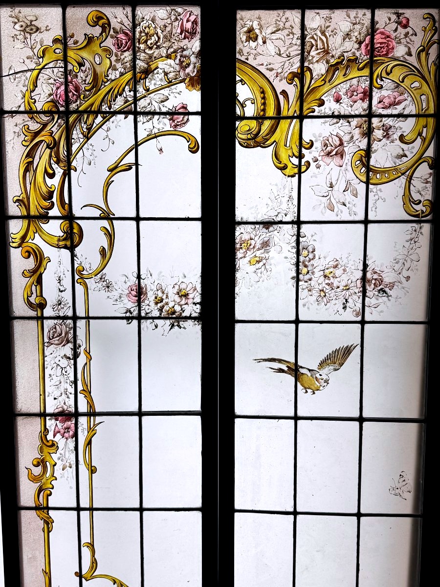 Stained Glasses " Rinceaux Et Paysage Lacustre-photo-2