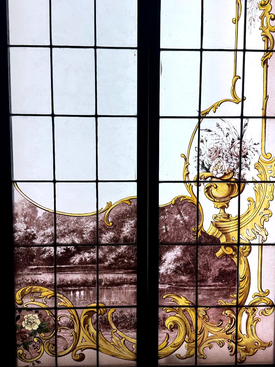 Stained Glasses " Rinceaux Et Paysage Lacustre-photo-4