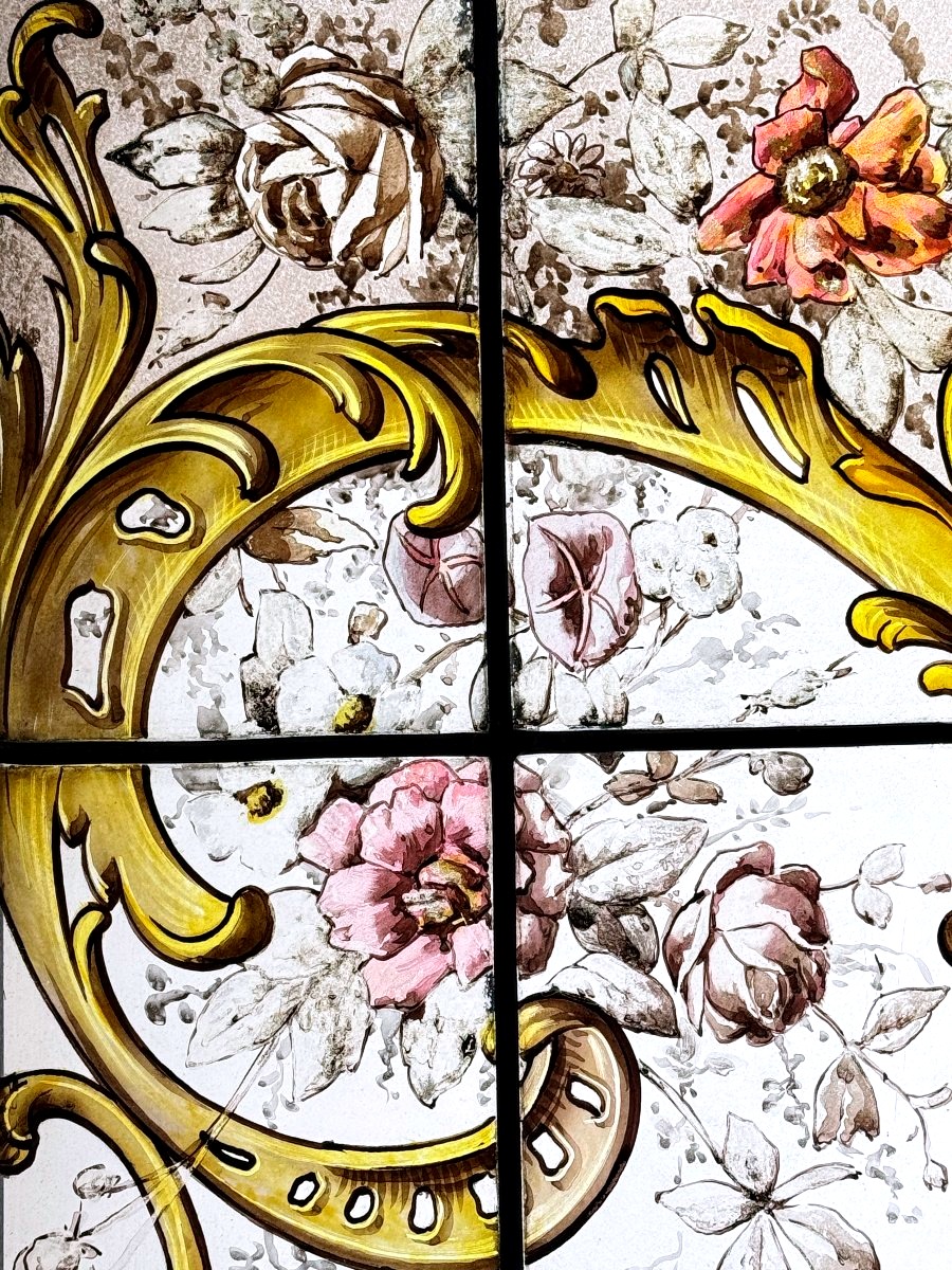 Stained Glasses " Rinceaux Et Paysage Lacustre-photo-3
